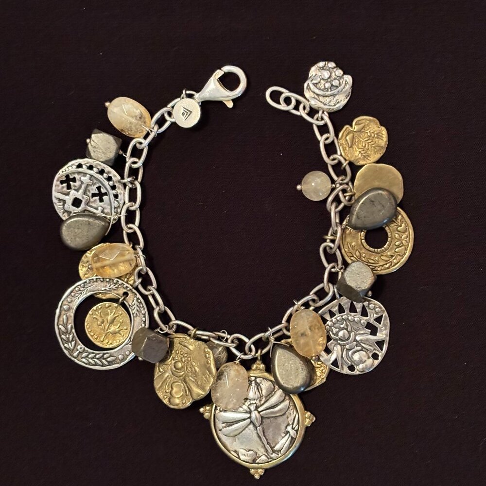 Silpada Perfect Composition Bracelet Brass, Citrine, Pyrite, Quartz, SS